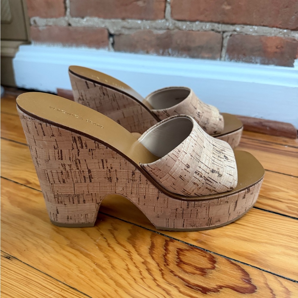 Platform Cork Slide Sandals In Natural Cork